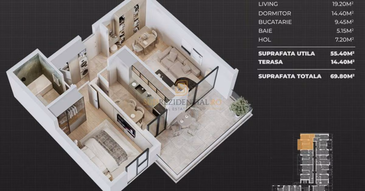 Apartament de vânzare cu 2 camere în Popești-Leordeni