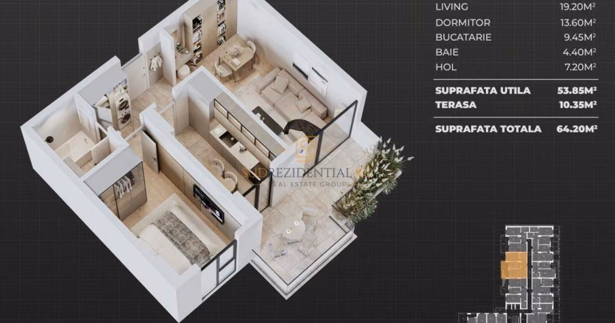 Apartament de vânzare cu 2 camere în Popești-Leordeni