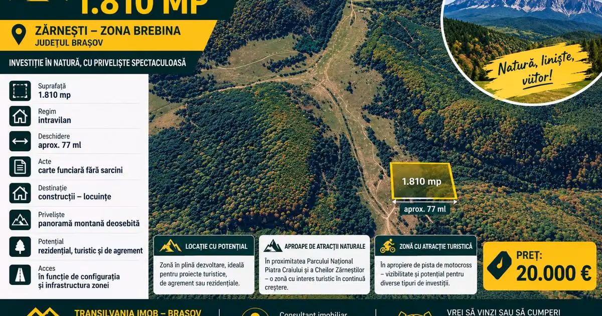 Teren Construcții intravilan de vânzare de 1810 mp, în Zărnești
