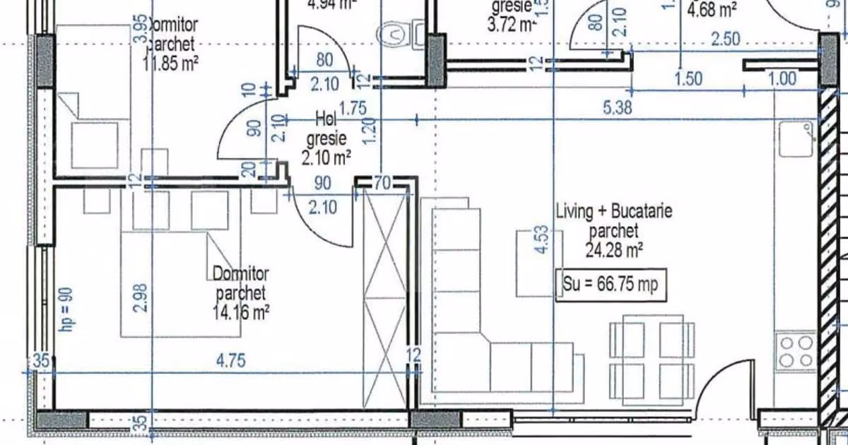 Apartament de vânzare cu 3 camere în Florești