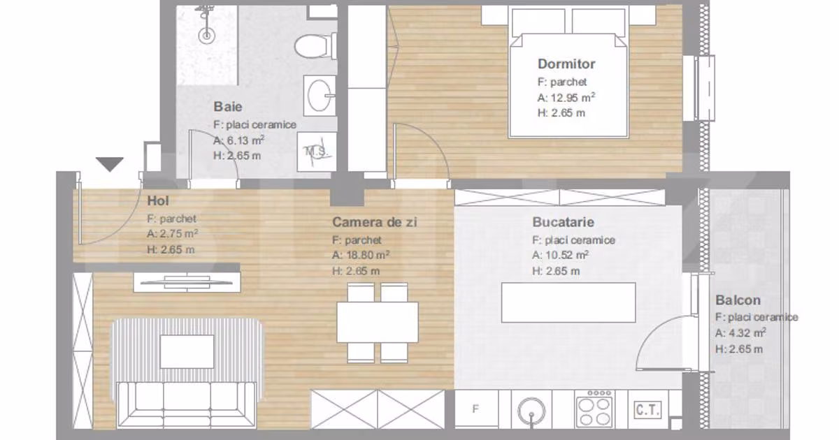 Apartament de vânzare cu 2 camere în Florești