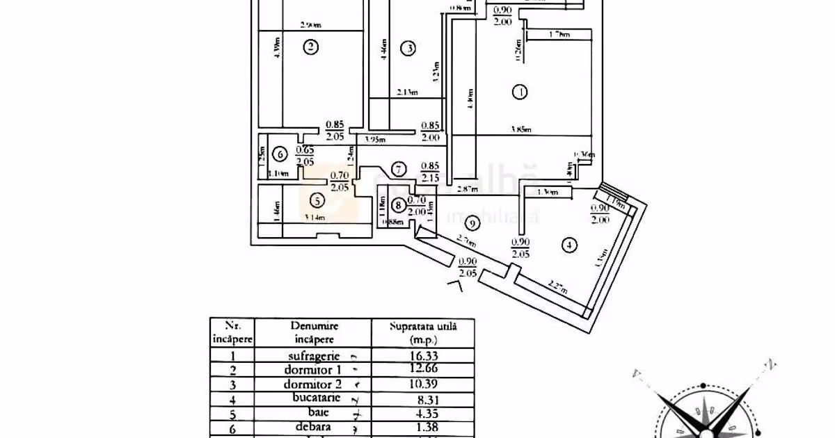 Apartament de vânzare cu 3 camere în zona Alexandru cel Bun, Iași