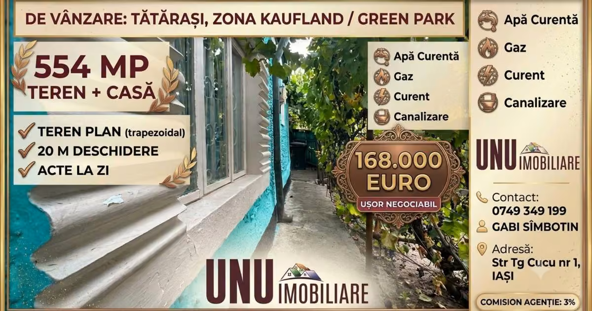 Teren Construcții intravilan de vânzare de 554 mp, în zona Tătărași, Iași
