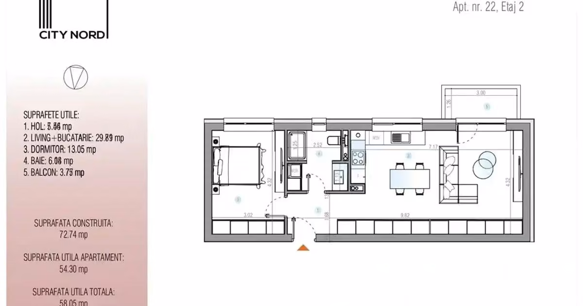 Apartament de vânzare cu 2 camere în Otopeni