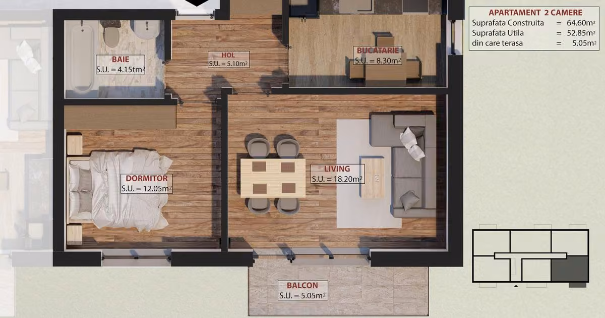 Apartament de vânzare cu 2 camere în Dobroești