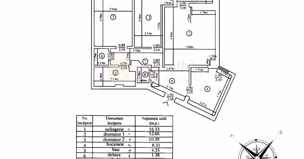 Apartament de vânzare cu 3 camere în zona Alexandru cel Bun, Iași