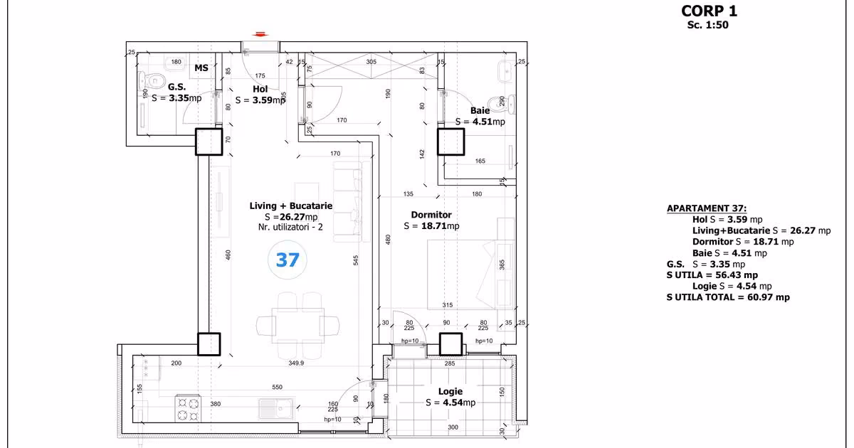 Apartament de vânzare cu 2 camere în Otopeni