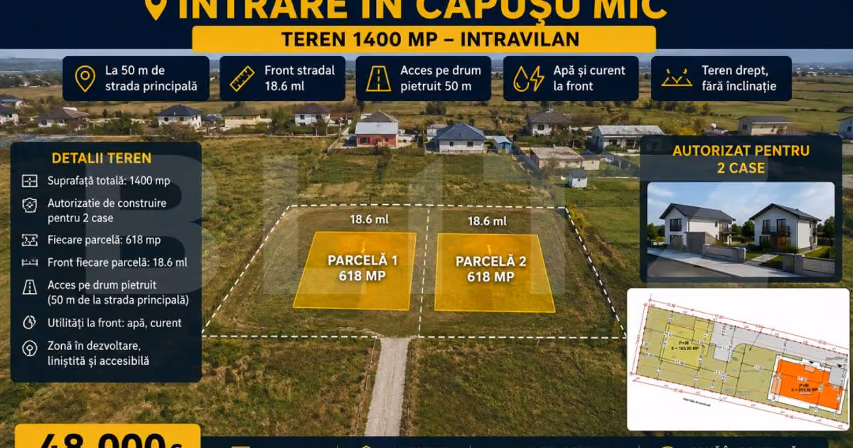 Teren Construcții intravilan de vânzare de 1400 mp, în Gilău
