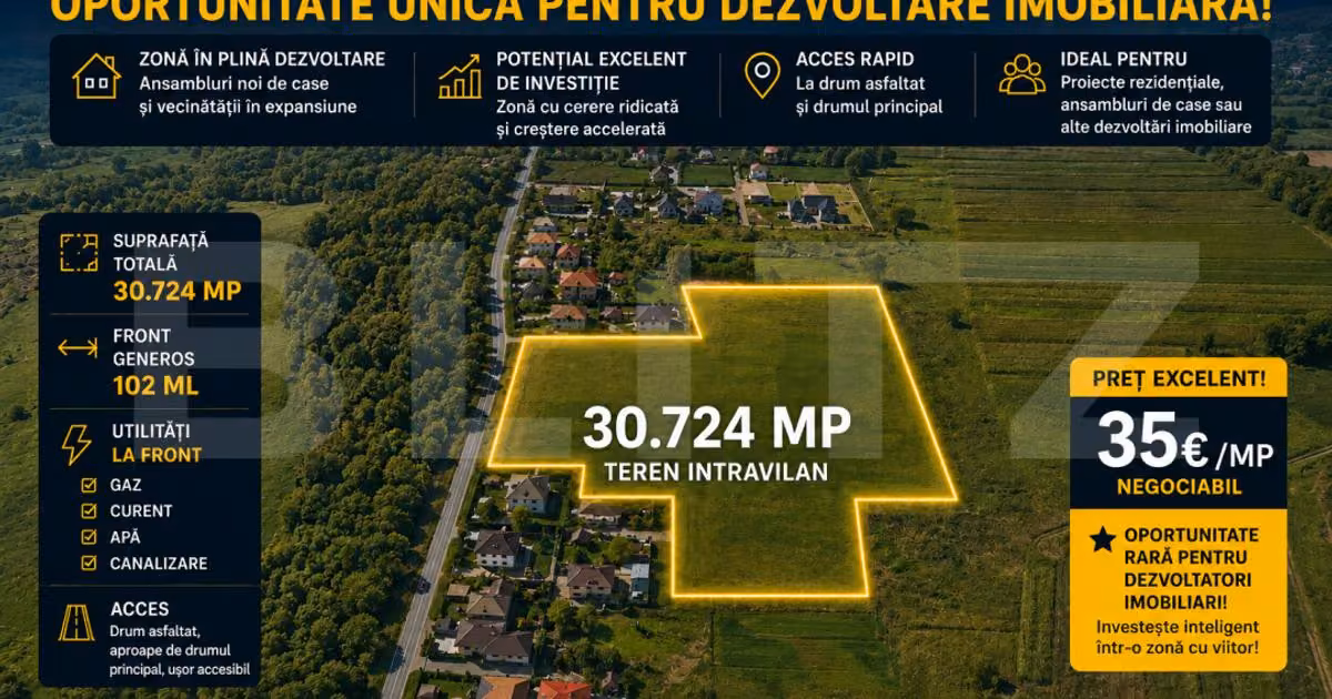 Teren Construcții intravilan de vânzare de 30724 mp, în Jucu de Sus