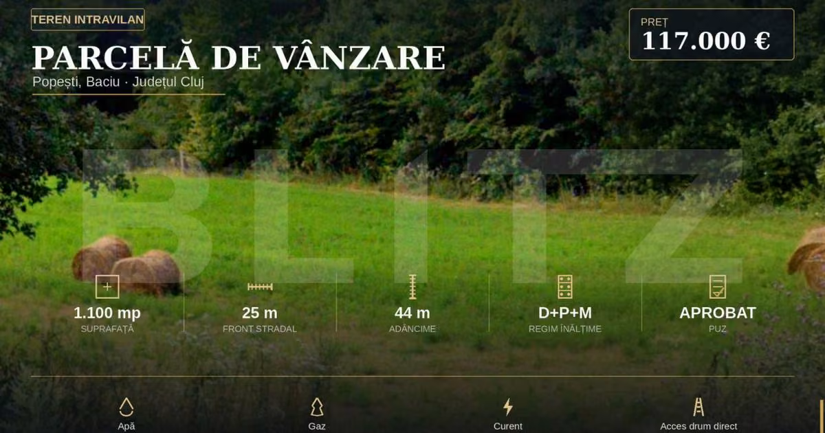 Teren Construcții intravilan de vânzare de 1100 mp, în Popești