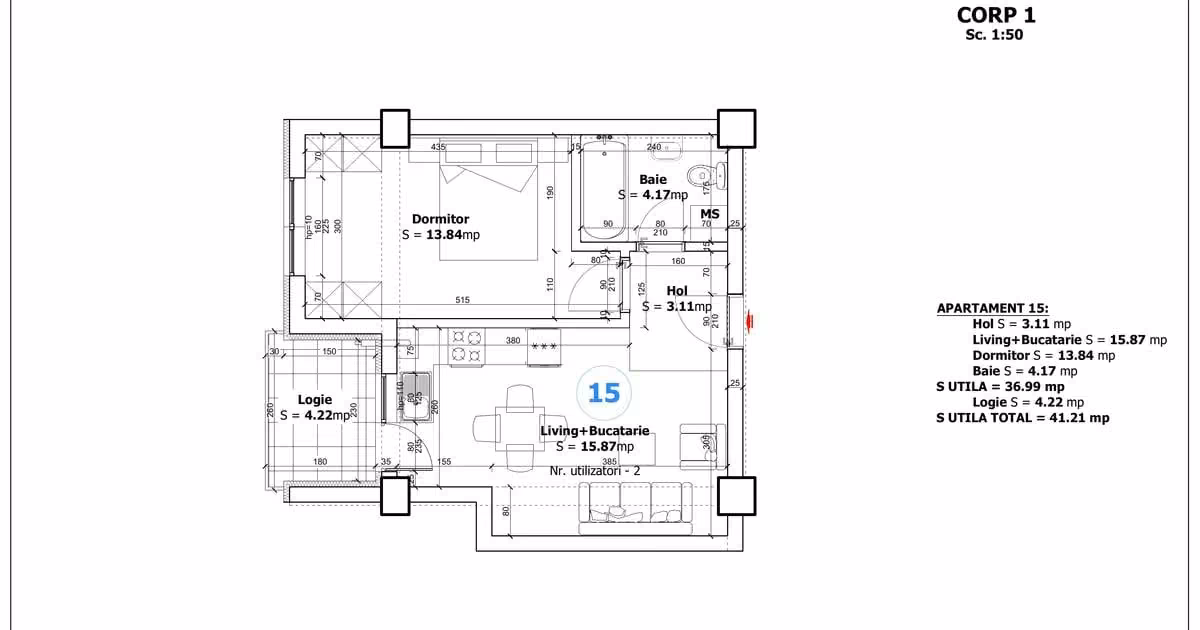 Apartament de vânzare cu 2 camere în Otopeni