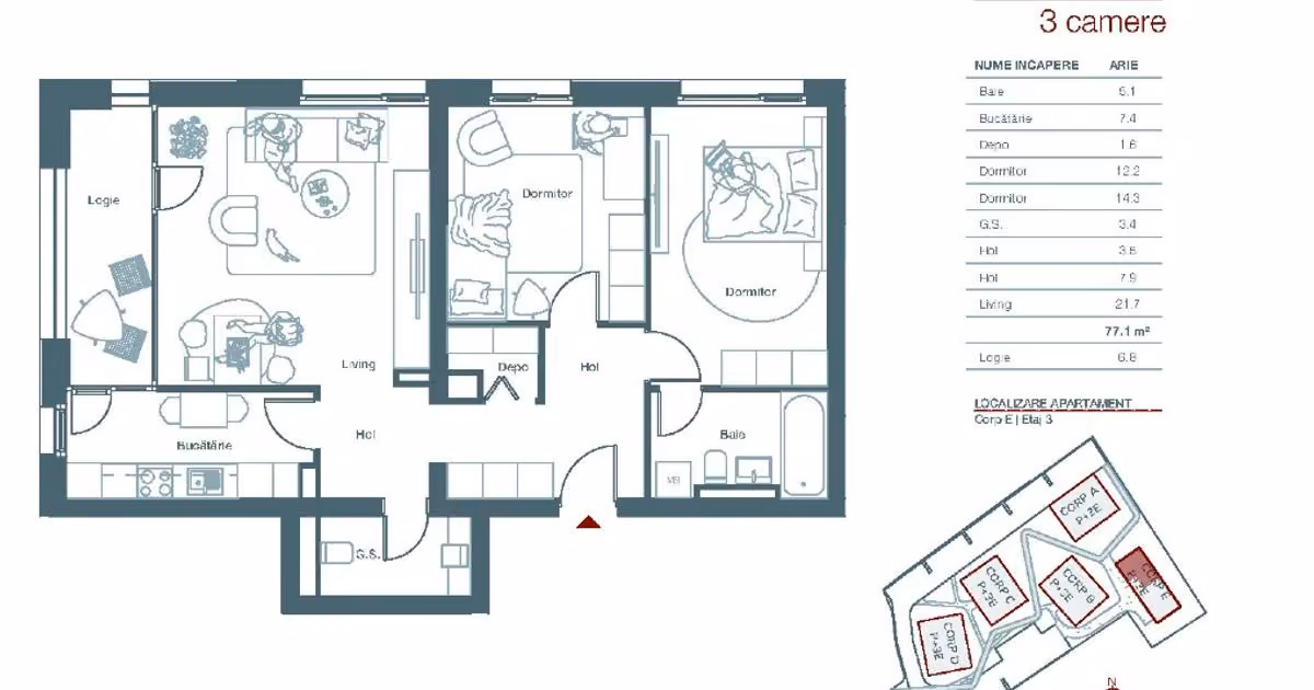 Apartament de vânzare cu 3 camere în zona Lipovei, Timișoara