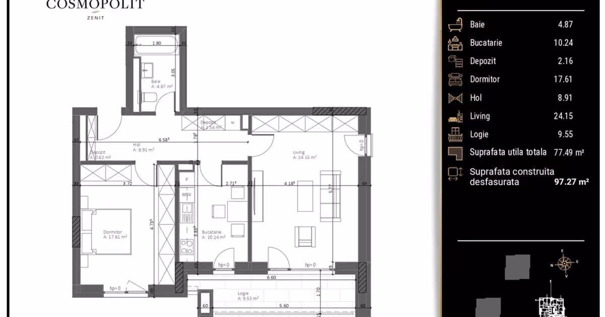 Apartament de vânzare cu 2 camere, mobilat în zona Răcădău, Brașov