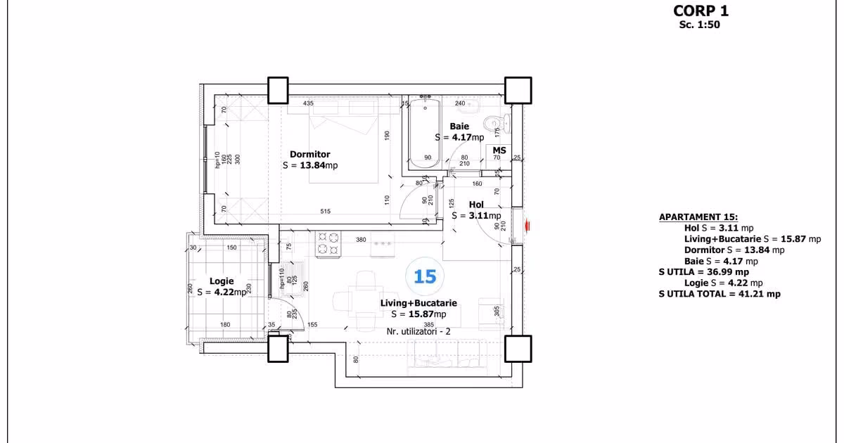 Apartament de vânzare cu 2 camere în Otopeni