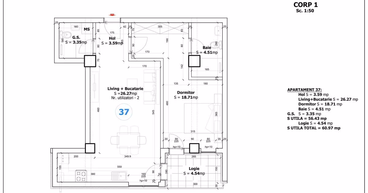 Apartament de vânzare cu 2 camere în Otopeni
