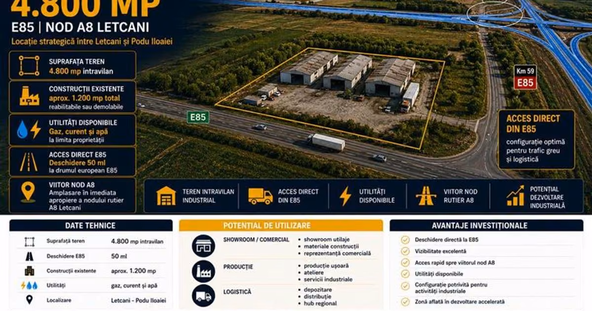 Teren intravilan de vânzare de 4800 mp, în zona Exterior Nord, Iași