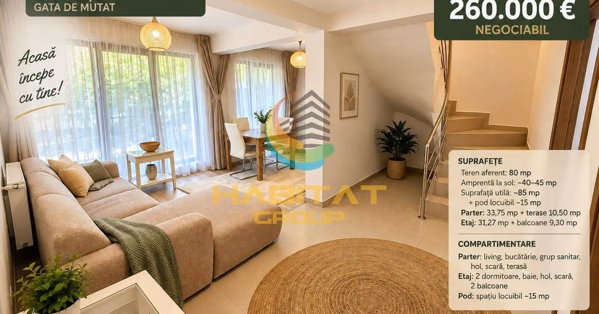 Duplex de vânzare cu 3 camere în Popești-Leordeni
