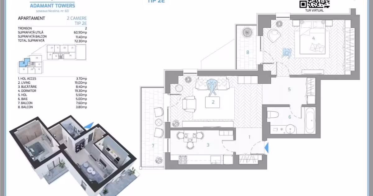 Apartament de vânzare cu 2 camere în zona Nicolina, Iași