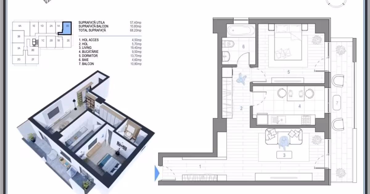 Apartament de vânzare cu 2 camere în zona Nicolina, Iași