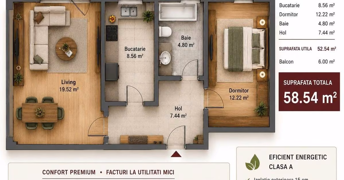 Apartament de vânzare cu 2 camere în Bragadiru