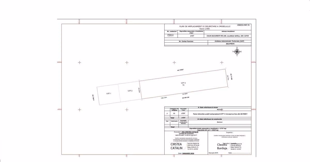 Teren Construcții intravilan de vânzare de 1737 mp, în Săftica