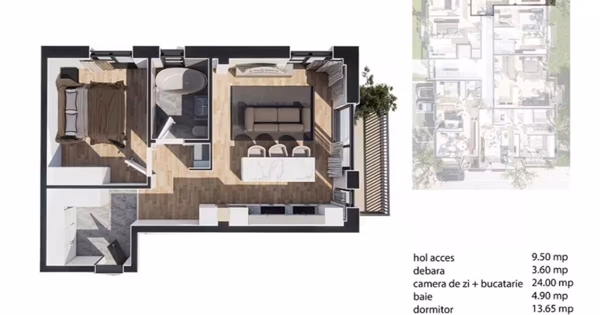 Apartament de vânzare cu 2 camere în Baciu