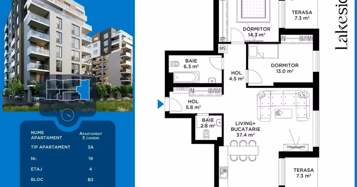 Apartament de vânzare cu 3 camere în zona Bucureștii Noi, Sector 1