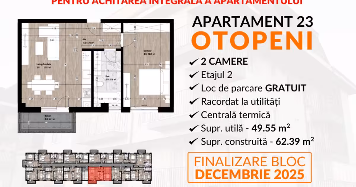 Apartament de vânzare cu 3 camere în Otopeni