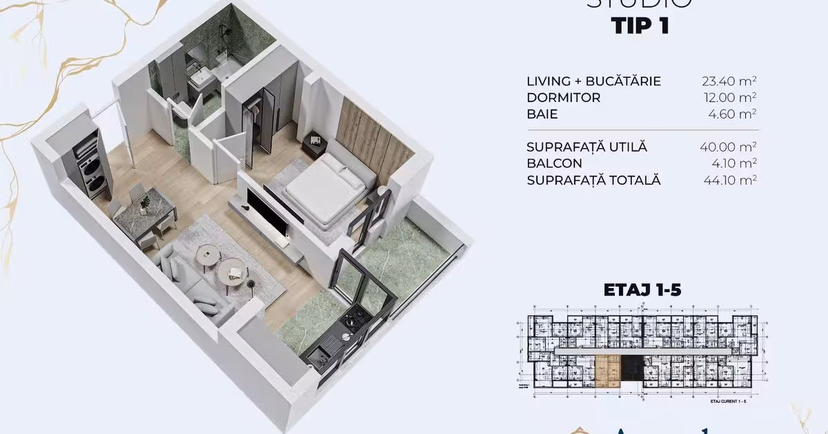 Apartament de vânzare cu 2 camere în Popești-Leordeni
