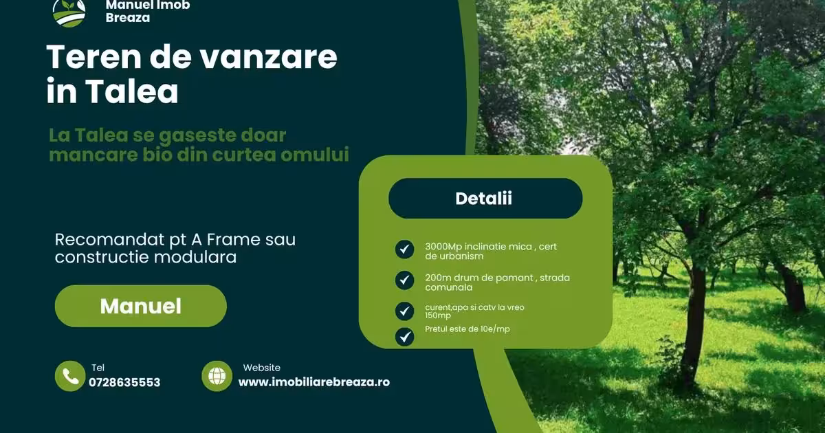Teren Construcții intravilan de vânzare de 3000 mp, în Breaza