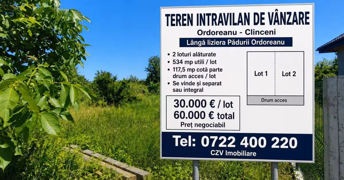 Teren Construcții intravilan de vânzare de 1303 mp, în Clinceni