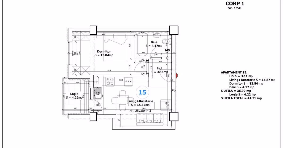 Apartament de vânzare cu 2 camere în Otopeni