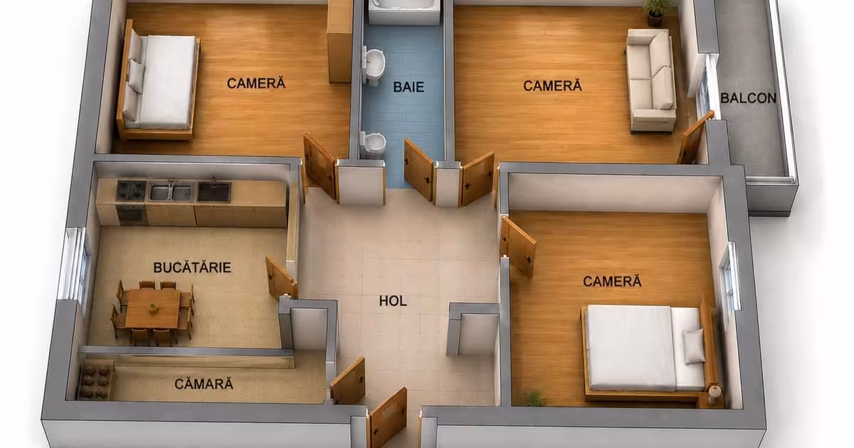 Apartament de vânzare cu 3 camere în zona Tătărași, Iași