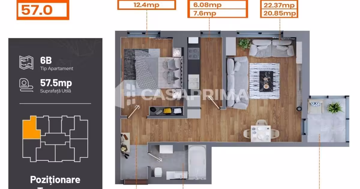 Apartament de vânzare cu 2 camere în zona Dacia, Iași