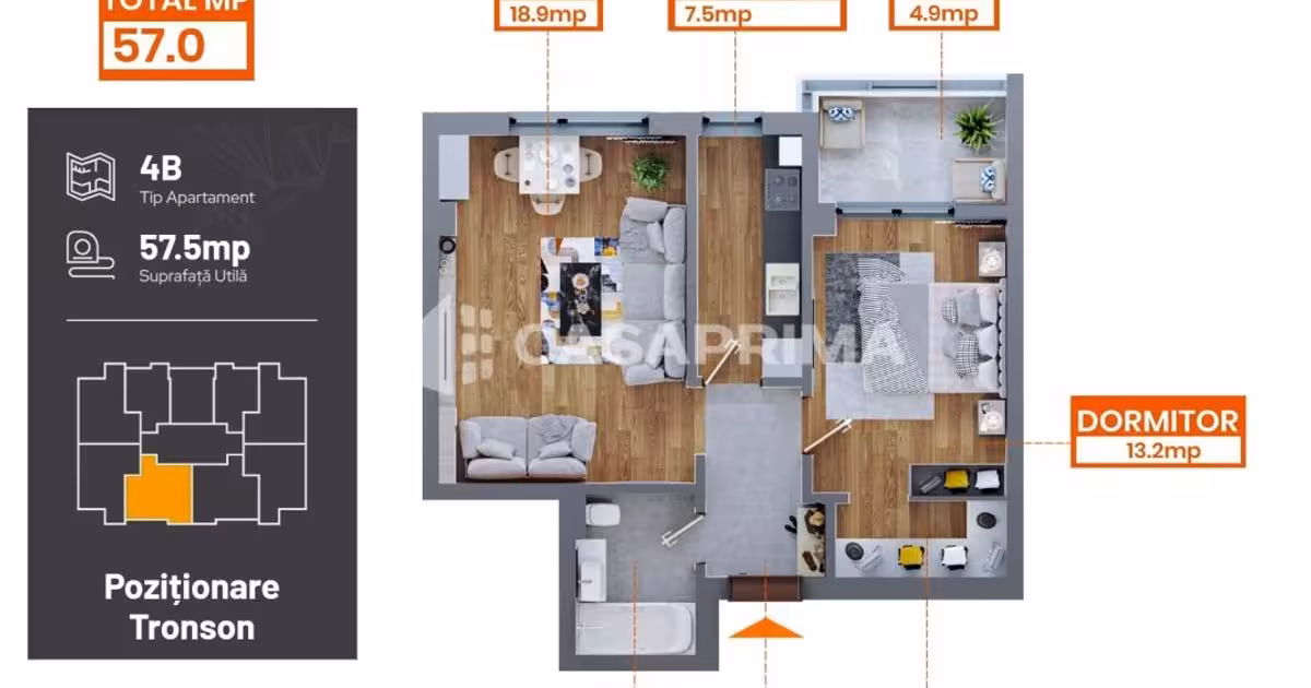Apartament de vânzare cu 2 camere în zona Dacia, Iași