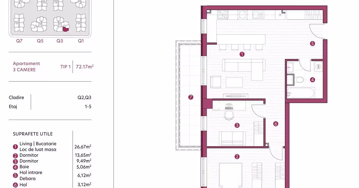 Apartament de vânzare cu 3 camere în zona Galata, Iași