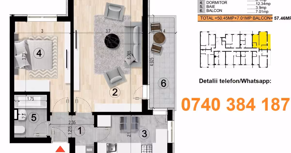 Apartament de vânzare cu 2 camere în zona Apărătorii Patriei, Sector 4