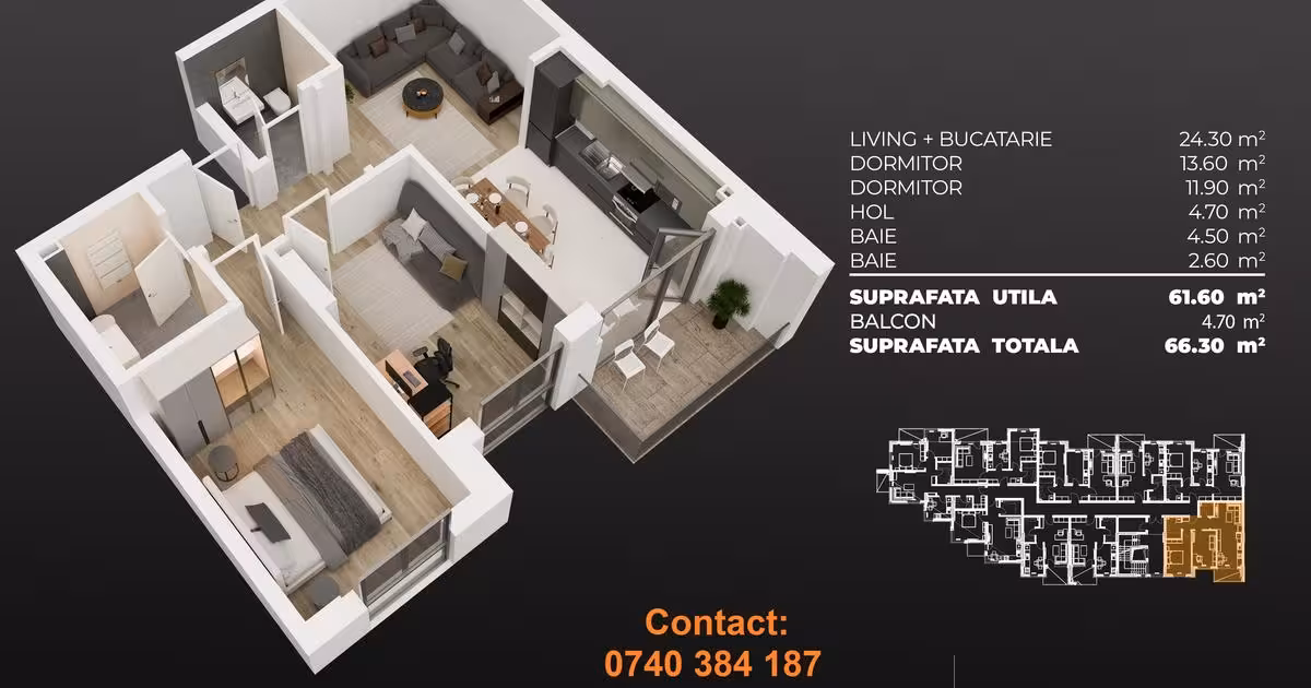 Apartament de vânzare cu 3 camere în zona Sud, Sector 4