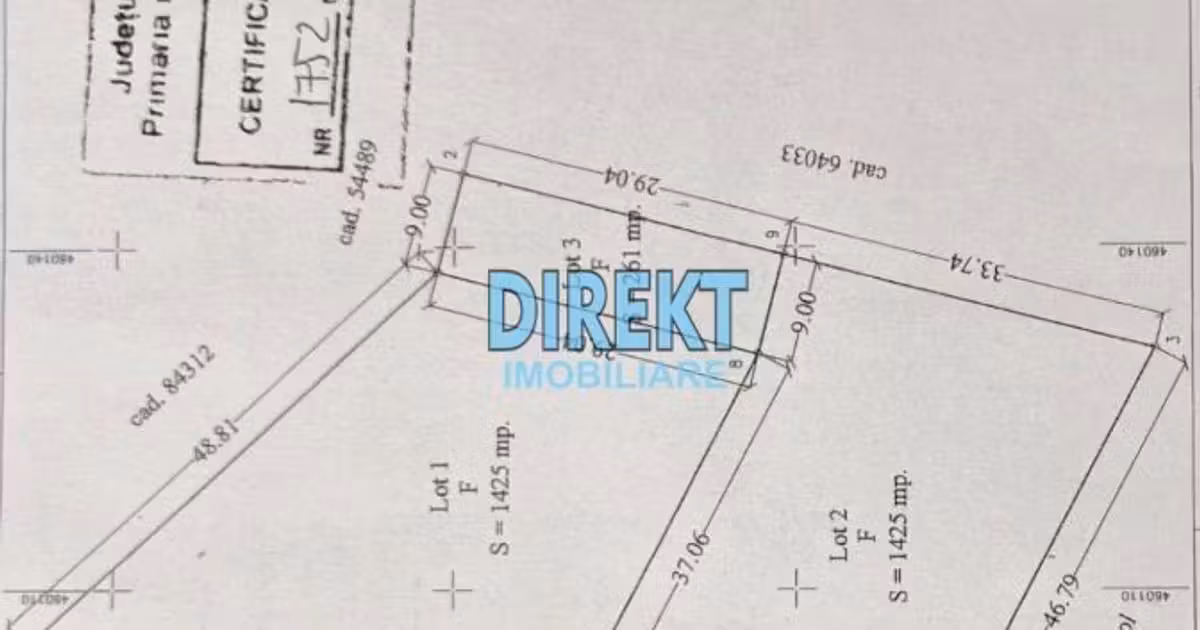 Teren Construcții intravilan de vânzare de 1425 mp, în zona Exterior Vest, Bistrița