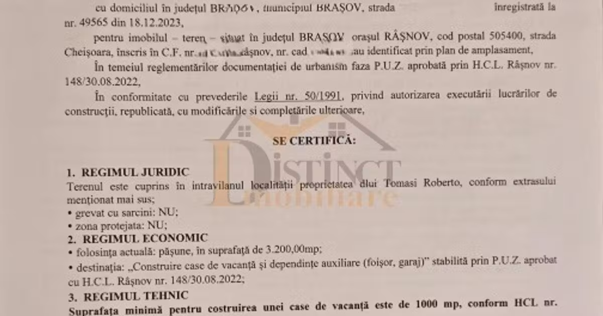 Teren agricol intravilan de vânzare de 3200 mp, în Râșnov