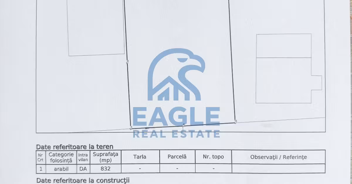 Teren Construcții intravilan de vânzare de 832 mp, în 23 August
