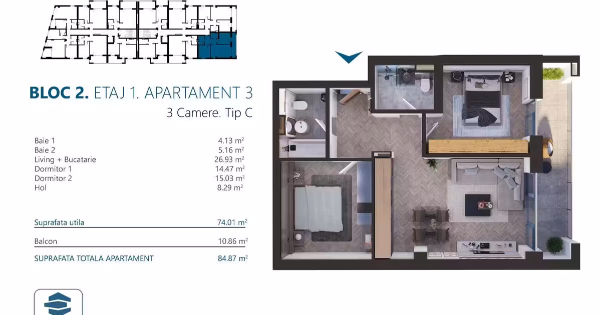 Apartament de vânzare cu 3 camere în zona Torontalului, Timișoara