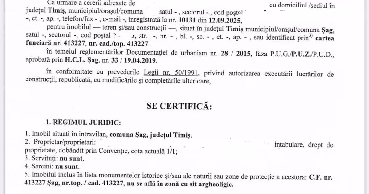 Teren Construcții intravilan de vânzare de 1000 mp, în Șag