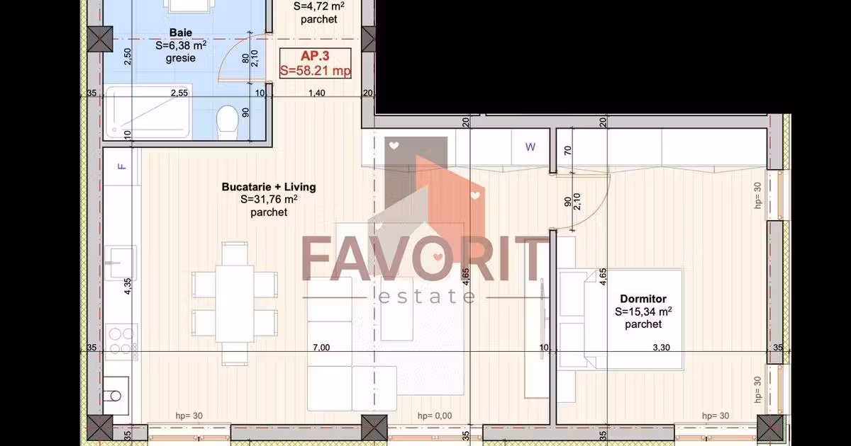 Apartament de vânzare cu 3 camere în Moșnița Nouă