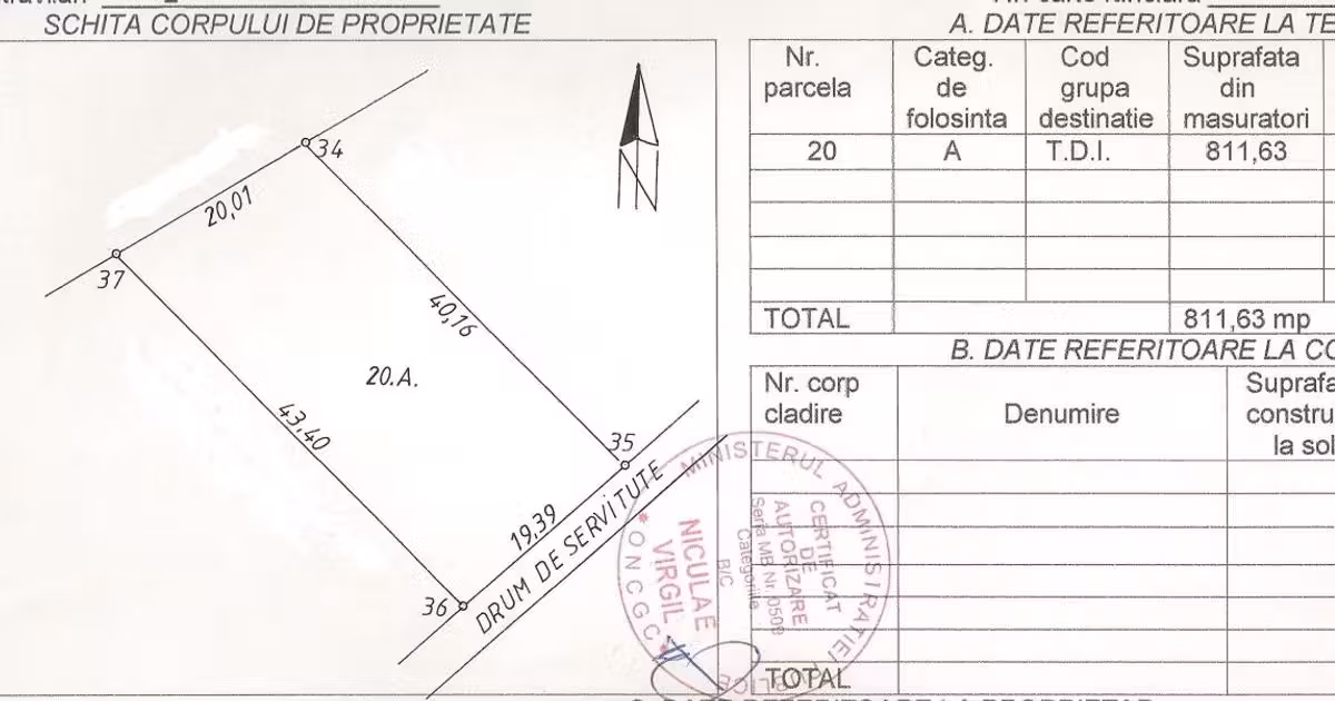 Teren Construcții intravilan de vânzare de 812 mp, în Bragadiru