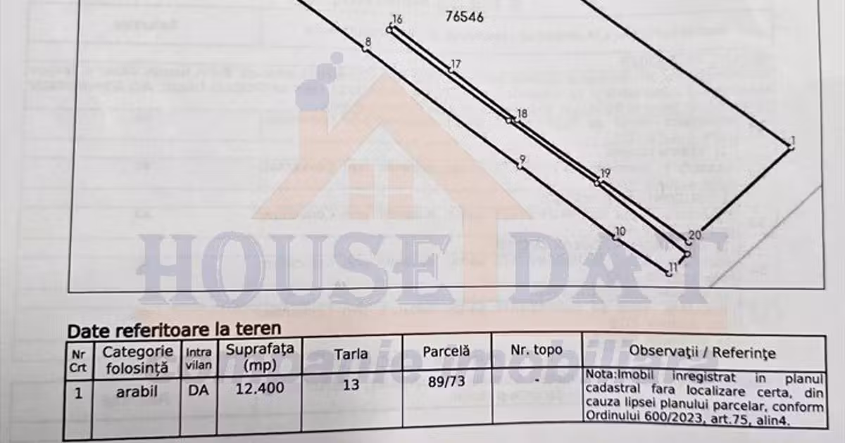 Teren agricol intravilan de vânzare de 12400 mp, în Olteni (Uliești)