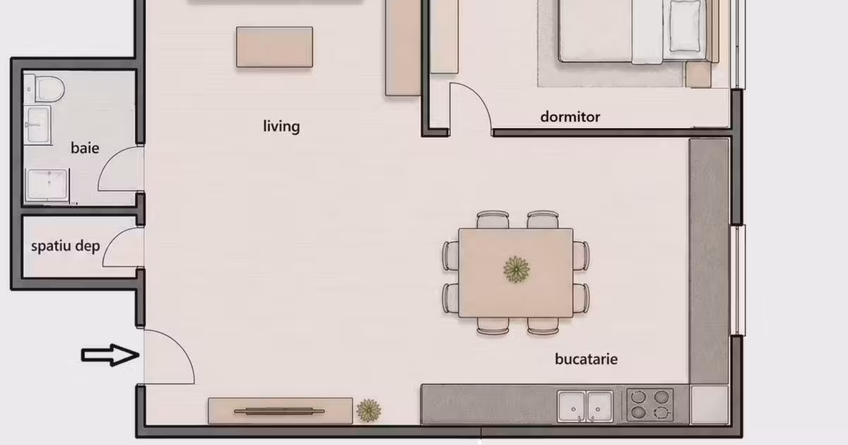 Apartament de vânzare cu 2 camere, mobilat în Florești